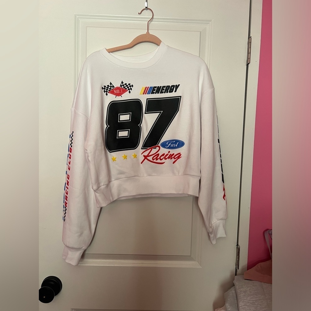White Racing Graphic Sweatshirt